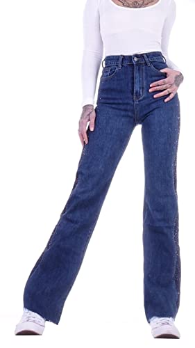 Damen Jeans Schlagjeans High Waist Hochschnitt Bootcut Hoher hohe taillie Hoch-Bund Stretch-Jeans Stretch-Hose-n Schlag-Hose-n Damen-Hose-n Damenjeans-Hose-n Flare-d Gr Größe Wide Leg Blau-e M 38 von Style-Station