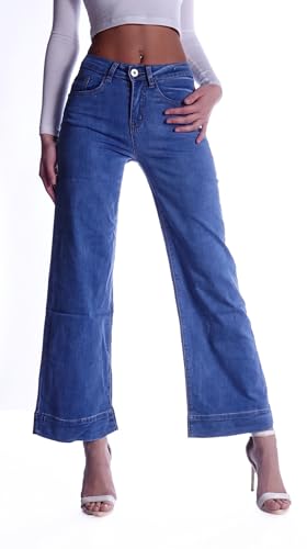 Damen Jeans Schlagjeans High Waist Hochschnitt Bootcut Hoher hohe taillie Hoch-Bund Stretch-Jeans Stretch-Hose-n Schlag-Hose-n Damen-Hose-n Damenjeans-Hose-n Flare-d Gr Größe Wide Leg Blau-e M 38 von Style-Station