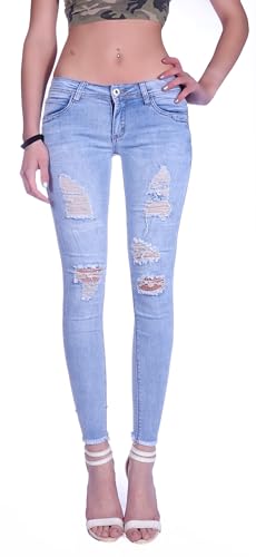 Damen Röhrenjeans Hosen Hüftjeans Jeans blau Damenjeans Damen-Hose-n Jeans-Hose-n Röhre-n Hüft-Hose-n Niedrige-r Leib-Höhe Bund Stretchjeans Stretch-Hose-n Denim Skinny Hellblau Gr M 38 von Style-Station
