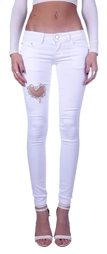 Damen Röhrenjeans Hose - Blau, Skinny, Niedriger Bund, Stretch, Denim, Weiß, XS 34 von Style-Station