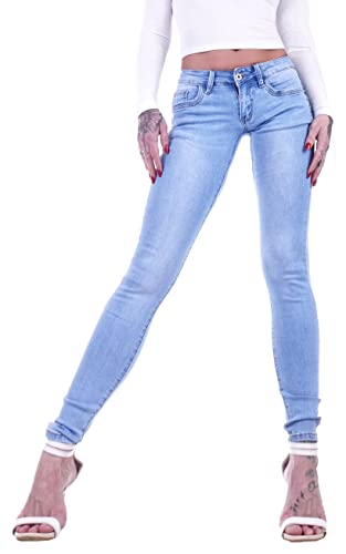 Damen Röhrenjeans Hosen Hüftjeans Jeans blau Damenjeans Damen-Hose-n Jeans-Hose-n Röhre-n Hüft-Hose-n Niedrige-r Leib-Höhe Bund Stretchjeans Stretch-Hose-n Denim Skinny dunkel-blau-e Gr Größe XXS 32 von Style-Station