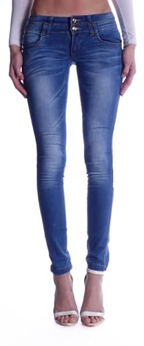 Damen Röhrenjeans Hosen Hüftjeans Jeans blau Damenjeans Damen-Hose-n Jeans-Hose-n Röhre-n Hüft-Hose-n Niedrige-r Leib-Höhe Bund Stretchjeans Stretch-Hose-n Denim Skinny dunkel-blau-e Gr Größe XS 34 von Style-Station