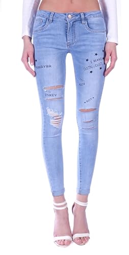 Damen Röhrenjeans Hosen Hüftjeans Jeans blau Damenjeans Damen-Hose-n Jeans-Hose-n Röhre-n Hüft-Hose-n Niedrige-r Leib-Höhe Bund Stretchjeans Stretch-Hose-n Denim Skinny hell-blau-e Gr Größe L 40 von Style-Station