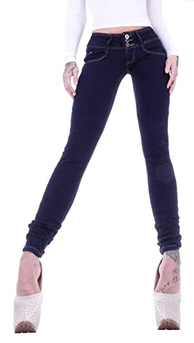 Damen Röhrenjeans Hosen Hüftjeans Jeans blau Damenjeans Damen-Hose-n Jeans-Hose-n Röhre-n Low-Waist Niedrige-r Leib-Höhe Bund Stretchjeans Stretch-Hose-n Skinny Gr Größe Blau-e Sexy M 38 von Style-Station