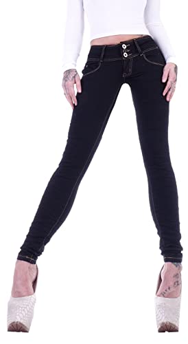 Damen Röhrenjeans Hosen Hüftjeans Jeans blau Damenjeans Damen-Hose-n Jeans-Hose-n Röhre-n Low-Waist Niedrige-r Leib-Höhe Bund Stretchjeans Stretch-Hose-n Skinny Gr Größe Schwarz-e Sexy L 40 von Style-Station