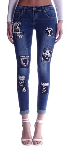 Damen Röhrenjeans Hosen Hüftjeans Jeans blau Damenjeans Damen-Hose-n Jeans-Hose-n Röhre-n Low-Waist Niedrige-r Leib-Höhe Bund Stretchjeans Stretch-Hose-n Skinny Hell-blau-e Gr Größe Dunkelblau L 40 von Style-Station