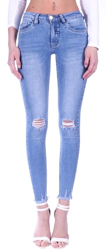 Damen Röhrenjeans Hosen Hüftjeans Jeans blau Damenjeans Damen-Hose-n Jeans-Hose-n Röhre-n Low-Waist Niedrige-r Leib-Höhe Bund Stretchjeans Stretch-Hose-n Skinny Hell-blau-e Gr Größe Hellblau-e XS 34 von Style-Station