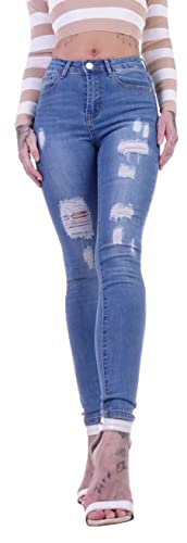 Damen Röhrenjeans Hosen Hüftjeans Jeans blau Damenjeans Damen-Hose-n Jeans-Hose-n Röhre-n Low-Waist Niedrige-r Leib-Höhe Bund Stretchjeans Stretch-Hose-n Skinny Hell-blau-e Gr Größe Hellblau-e L 40 von Style-Station