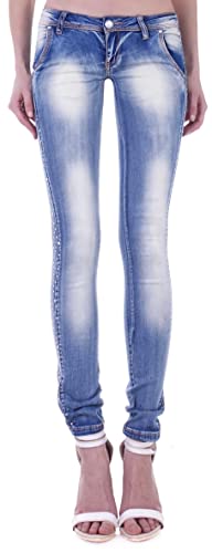 Damen Röhrenjeans Hosen Hüftjeans Jeans blau Damenjeans Damen-Hose-n Jeans-Hose-n Röhre-n Low-Waist Niedrige-r Leib-Höhe Bund Stretchjeans Stretch-Hose-n Skinny Hell-blau-e Gr Größe M 38 von Style-Station