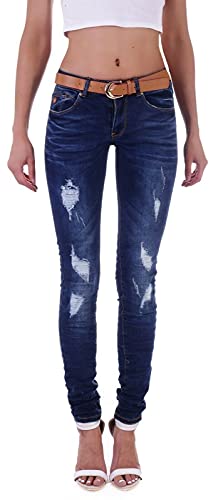 Damen Röhrenjeans Hosen Hüftjeans Jeans schwarz blau Damenjeans Damen-Hose-n Jeans-Hose-n Röhre-n Hüft-Hose-n Niedrige-r Leib-Höhe Bund Stretchjeans Stretch-Hose-n Denim dunkel-blau-e Gr Größe XL 42 von Style-Station