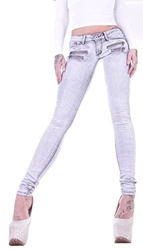 Damen Röhrenjeans Hosen Skinny Hüftjeans Jeans schwarz Damenjeans Damen-Hose-n Jeans-Hose-n Röhre-n Hüft-Hose-n Niedrige-r Leib-Höhe Bund Stretchjeans Stretch-Hose-n Gr Größe Grau-e L 40 von Style-Station