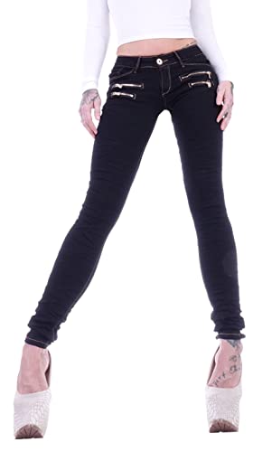 Damen Röhrenjeans Hosen Skinny Hüftjeans Jeans schwarz Damenjeans Damen-Hose-n Jeans-Hose-n Röhre-n Hüft-Hose-n Niedrige-r Leib-Höhe Bund Stretchjeans Stretch-Hose-n Gr Größe Schwarz-e M 38 von Style-Station