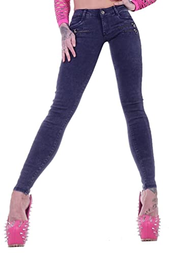 Damen Röhrenjeans Hosen Skinny Hüftjeans Jeans schwarz Damenjeans Damen-Hose-n Jeans-Hose-n Röhre-n Hüft-Hose-n Niedrige-r Leib-Höhe Bund Stretchjeans Stretch-Hose-n dunkel-blau-e Gr Größe L 40 von Style-Station