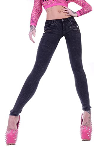 Hüftjeans Damen Hosen Treggings Jeans Grau Jeggings Damen-Hose-n Jeans-Hose-n Army Camouflage Hüft-Hose-n Niedrige-r Leib-Höhe Bund Stretchjeans Stretch-Hose-n Skinny Röhrenjeans Gr Sexy Schwarz M 38 von Style-Station