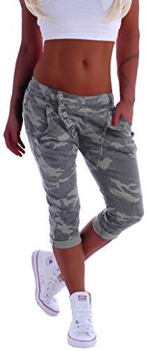 Mozzaar Damen Boyfriend Jeans Baggy Haremshose Caprihose Bermudas Kurz XS 34 S 36 M 38 L 40 XL 42 Army gr größe size Capri Hose-n armee camouflage jeanshose-n boyfriendjeans stretch-hose-n tarn von Style-Station