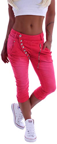 Mozzaar Damen Boyfriend Jeans Baggy Haremshose Caprihose Bermudas Kurz XS 34 S 36 M 38 L 40 XL 42 Rot gr größe size Capri Hose-n sommerhose hüftjeans jeanshose-n boyfriendjeans stretch-hose-n von Style-Station