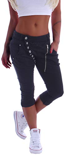 Mozzaar Damen Boyfriend Jeans Baggy Haremshose Caprihose Bermudas Kurz XS 34 S 36 M 38 L 40 XL 42 Schwarz gr größe size Capri Hose-n sommerhose hüftjeans jeanshose-n boyfriendjeans stretch-hose-n von Style-Station