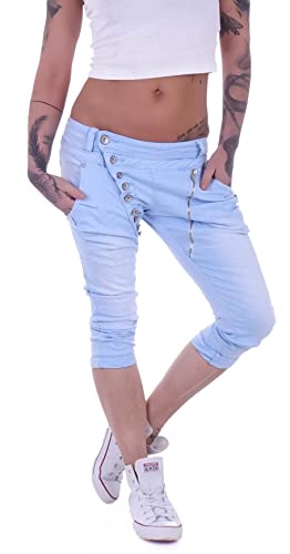 Mozzaar Damen Boyfriend Jeans Baggy Haremshose Caprihose Bermudas Kurz XS 34 S 36 M 38 L 40 XL 42 Schwarz gr größe size Capri Hose-n sommerhose hüftjeans jeanshose-n boyfriendjeans stretch-hose-n… von Style-Station