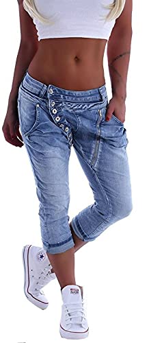 Mozzaar Damen Boyfriend Jeans Baggy Haremshose Caprihose Bermudas Kurz XS 34 S 36 M 38 L 40 XL 42 Schwarz gr größe size Capri Hose-n sommerhose hüftjeans jeanshose-n boyfriendjeans stretch-hose-n…… von Style-Station