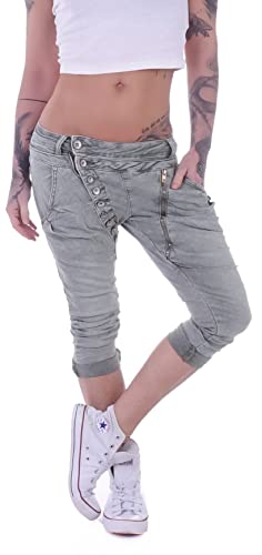 Mozzaar Damen Boyfriend Jeans Baggy Haremshose Caprihose Bermudas Kurz XS 34 S 36 M 38 L 40 XL 42 Schwarz gr größe size Capri Hose-n sommerhose hüftjeans jeanshose-n boyfriendjeans stretch-hose-n… von Style-Station