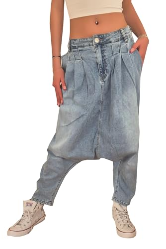 Style-Station Damen Boyfriend Hose Hüftjeans Jeans Damenjeans Boyfriend-Hose-n Damenhose Jeanshose Baggyjeans Baggy Girlfriend Knopfleiste Niedrige-r Leib Bund Gr Größe Blau M 38 von Style-Station