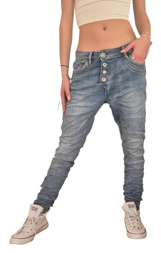 Style-Station Damen Boyfriend Hose Hüftjeans Jeans Damenjeans Boyfriend-Hose-n Damenhose Jeanshose Baggyjeans Baggy Girlfriend Knopfleiste Niedrige-r Leib Bund Gr Größe Blau S 36 von Style-Station
