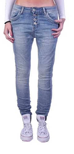 Style-Station Damen Boyfriend Hose Hüftjeans Jeans Damenjeans Boyfriend-Hose-n Damenhose Jeanshose Baggyjeans Baggy Girlfriend Knopfleiste Niedrige-r Leib Bund Gr Größe Blau S 36 von Style-Station