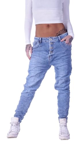 Style-Station Damen Boyfriend Hose Hüftjeans Jeans Damenjeans Boyfriend-Hose-n Damen-Hose-n Jeans-Hose-n Baggyjeans Baggy-Hose-n Girlfriend Knopfleiste Niedrige-r Leib Bund Gr Größe Blau-e L 40 von Style-Station