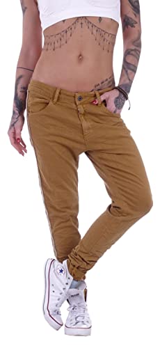 Style-Station Damen Boyfriend Hose Hüftjeans Jeans Damenjeans Boyfriend-Hose-n Damen-Hose-n Jeans-Hose-n Baggyjeans Baggy-Hose-n Girlfriend Knopfleiste Niedrige-r Leib Bund Gr Größe Camel XS 34 von Style-Station