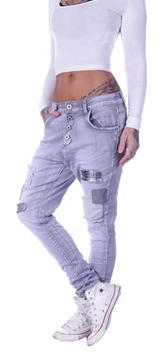 Style-Station Damen Boyfriend Hose Hüftjeans Jeans Damenjeans Boyfriend-Hose-n Damen-Hose-n Jeans-Hose-n Baggyjeans Baggy-Hose-n Girlfriend Knopfleiste Niedrige-r Leib Bund Gr Größe Grau-e S 36 von Style-Station