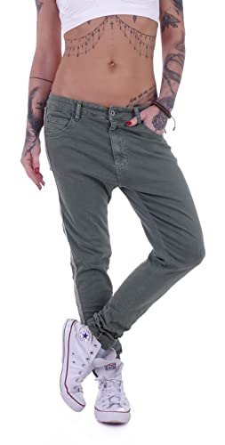 Style-Station Damen Boyfriend Hose Hüftjeans Jeans Damenjeans Boyfriend-Hose-n Damen-Hose-n Jeans-Hose-n Baggyjeans Baggy-Hose-n Girlfriend Knopfleiste Niedrige-r Leib Bund Gr Größe Khaki S 36 von Style-Station