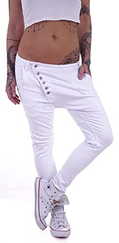 Style-Station Damen Boyfriend Hose Hüftjeans Jeans Damenjeans Boyfriend-Hose-n Damen-Hose-n Jeans-Hose-n Baggyjeans Baggy-Hose-n Girlfriend Knopfleiste Niedrige-r Leib Bund Gr Größe Khaki Weiß L 40 von Style-Station