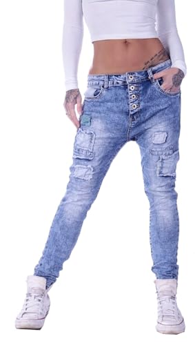 Style-Station Damen Boyfriend Hose Hüftjeans Jeans Damenjeans Boyfriend-Hose-n Damen-Hose-n Jeans-Hose-n Baggyjeans Baggy-Hose-n Girlfriend Knopfleiste Niedrige-r Leib Bund Gr Größe Khaki dunkel XS 34 von Style-Station