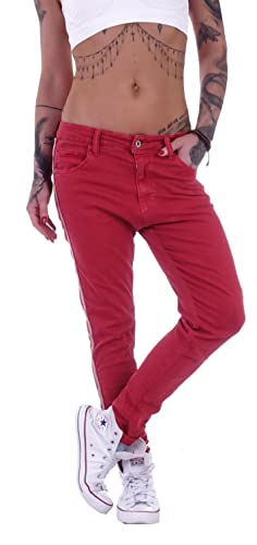 Style-Station Damen Boyfriend Hose Hüftjeans Jeans Damenjeans Boyfriend-Hose-n Damen-Hose-n Jeans-Hose-n Baggyjeans Baggy-Hose-n Girlfriend Knopfleiste Niedrige-r Leib Bund Gr Größe Rot-e XS 34 von Style-Station