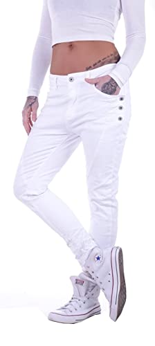 Style-Station Damen Boyfriend Hose Hüftjeans Jeans Damenjeans Boyfriend-Hose-n Damen-Hose-n Jeans-Hose-n Baggyjeans Baggy-Hose-n Girlfriend Knopfleiste Niedrige-r Leib Bund Gr Größe Weiß-e L 40 von Style-Station