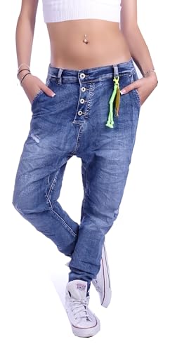 Style-Station Damen Boyfriend Hose Hüftjeans Jeans Damenjeans Boyfriend-Hose-n Damenhose Jeanshose Baggyjeans Baggyhose Girlfriend Knopfleiste Niedrige-r Leib Bund Gr Größe Blau S 36 von Style-Station