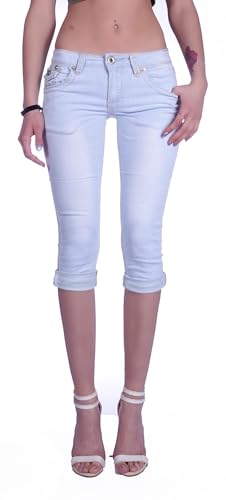 Style-Station Damen Capri Jeans Bermudas Hose 3/4 Blau Sommerjeans 7/8 Bermuda-Hose-n Bermudas-Hose-n Sommer-Hose-n Capri-Jeans Blaue Größe Gr XL 42 von Style-Station