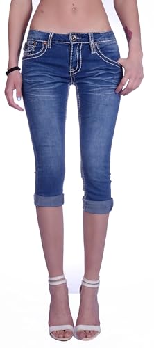 Style-Station Damen Capri Jeans Bermudas Hose 3/4 Blau Sommerjeans Kurz-e Bermuda-Hose-n Bermudas-Hose-n Sommer-Hose-n Capri-Jeans Weiß-e Größe Gr XXL 44 von Style-Station