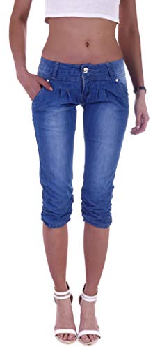 Style-Station Damen Capri Jeans Bermudas Hose 3/4 Blau Sommerjeans Kurz-e Capri-Hose-n Bermuda-Hose-n Bermudas-Hose-n Sommer-Hose-n Capri-Jeans Capri-Hose-n Blaue Größe Gr S 36 von Style-Station