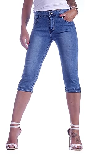 Style-Station Damen Capri Jeans Bermudas Hose 3/4 Blau Sommerjeans Kurz-e Capri-Hose-n Bermuda-Hose-n Bermudas-Hose-n Sommer-Hose-n Capri-Jeans Capri-Hose-n Weiß-e Größe Gr Blau-e L 40 von Style-Station