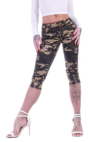 Style-Station Damen Capri Jeans Bermudas Hose 3/4 Blau Sommerjeans Kurz-e Capri-Hose-n Bermuda-Hose-n Bermudas-Hose-n Sommer-Hose-n Capri-Jeans Capri-Hose-n Weiß-e Größe Gr Camouflage Army S 36 von Style-Station