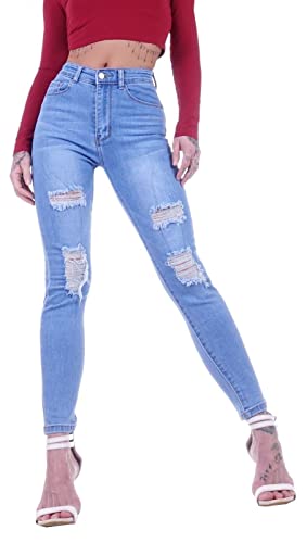 Style-Station Damen Hochschnitt Jeans Hose Stretch High Waist Röhrenjeans Skinny Damenjeans Damen-Hose-n Jeans-Hose-n Stretchjeans Stretch-Hose-n Hoher-Bund Hoch-Bund Size blau-e Gr Größe M 38 von Style-Station