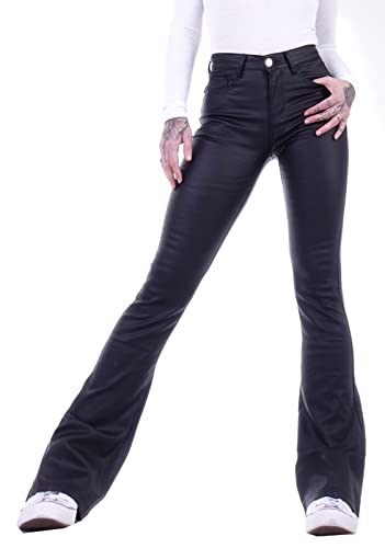 Style-Station Damen Jeans Bootcut High Waist Push UP Leder-Optik Kunstlederhose Schlaghose Schlagjeans Schlaghosen Hochschnitt Hoch Hoher Bund Stretch-Hose-n Flared Sexy Gr Größe Schwarz-e M 38 von Style-Station