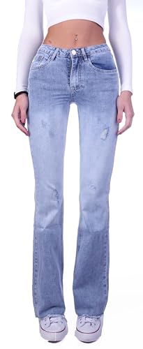 Style-Station Damen Jeans Schlagjeans High Waist Hochschnitt Bootcut blau Hoch-Bund Stretch-Jeans Stretch-Hose-n Schlag-Hose-n Damen-Hose-n Damenjeans-Hose-n Flare-d Marlene Hellblau-e Gr Größe XS 34 von Style-Station