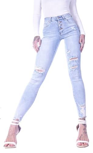 Style-Station Damen Jeans Skinny Röhrenjeans Ripped Stretch Mid Waist Sexy Stretchjeans Damenjeans Jeans-Hose-n Stretch-Hose-n Mid-Rise normaler Bund Normale leibhöhe normal Gr Größe Hellblau-e L 40 von Style-Station