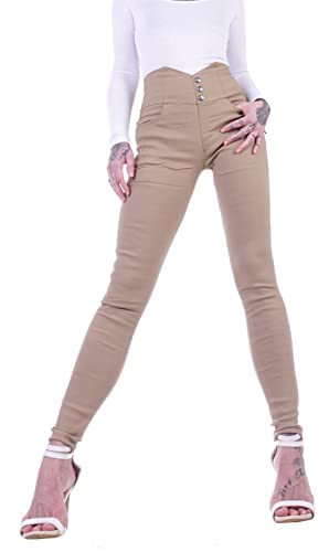 Style-Station High Waist Damen Hosen Treggings Jeans Jeggings Damen-Hose-n Jeans-Hose-n Hoher Bund Hoch geschnitten Leibhöhe Stoffhose-n Business Stretch-Hose-n Skinny Röhrenjeans Gr Größe Beige L 40 von Style-Station