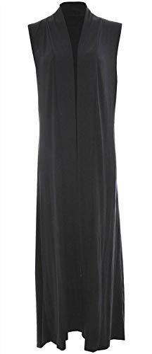 Style Wise Damen Maxi-Cardigan ohne Ärmel, vorne offen, langes Top Gr. 46-48, Schwarz von Style Wise Fashion