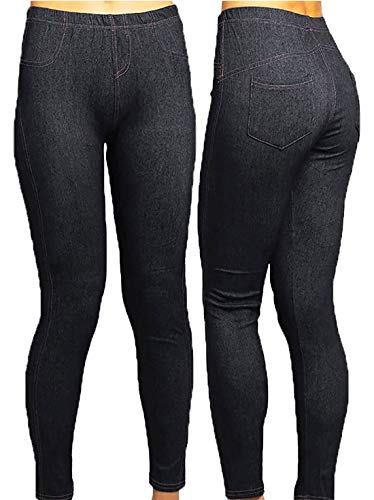 Style Wise Fashion Damen Jeggings in voller Länge, Stretch, Denim-Look, Übergröße, Skinny Leggings Gr. 44, Schwarz von Style Wise Fashion