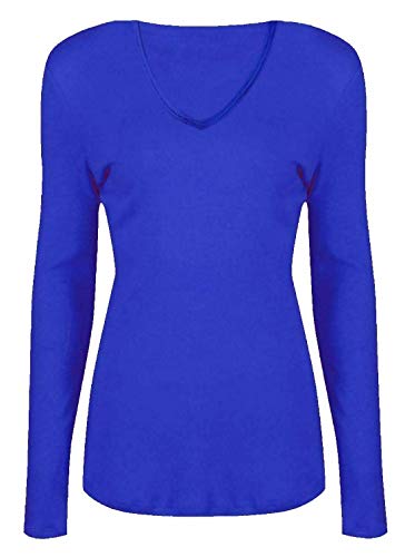 Style Wise Fashion Damen-T-Shirt, V-Ausschnitt, langärmelig, einfarbig, schmale Passform, Stretch, Gr. 34-54 Gr. 38-40, königsblau von Style Wise Fashion