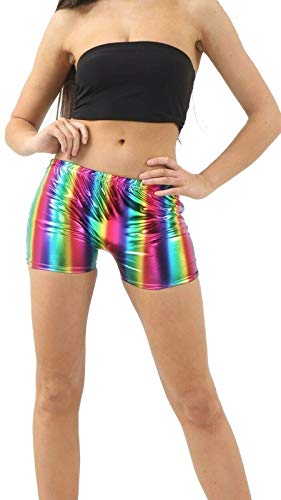 Unisex Regenbogen-Shorts für Herren und Damen, metallisch, glänzend, Hot Pants - - Medium/Large von Style Wise Fashion